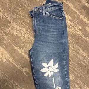 Women's Blue Jeans with Floral Design